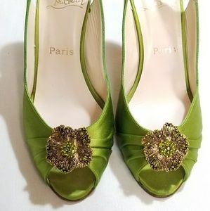 Christian Louboutin chartreuse green slingback